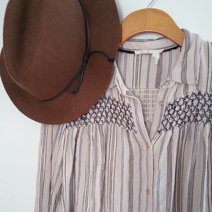 Anthropologie Floreat Stripe Embroidered Boho Top